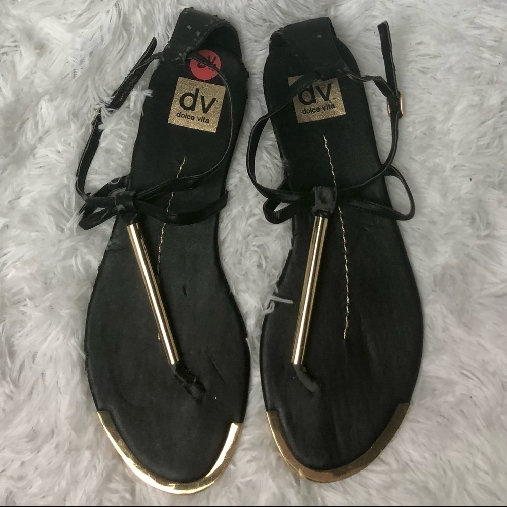 Dolce Vita Leather Sandals Black and Gold Size 8.5